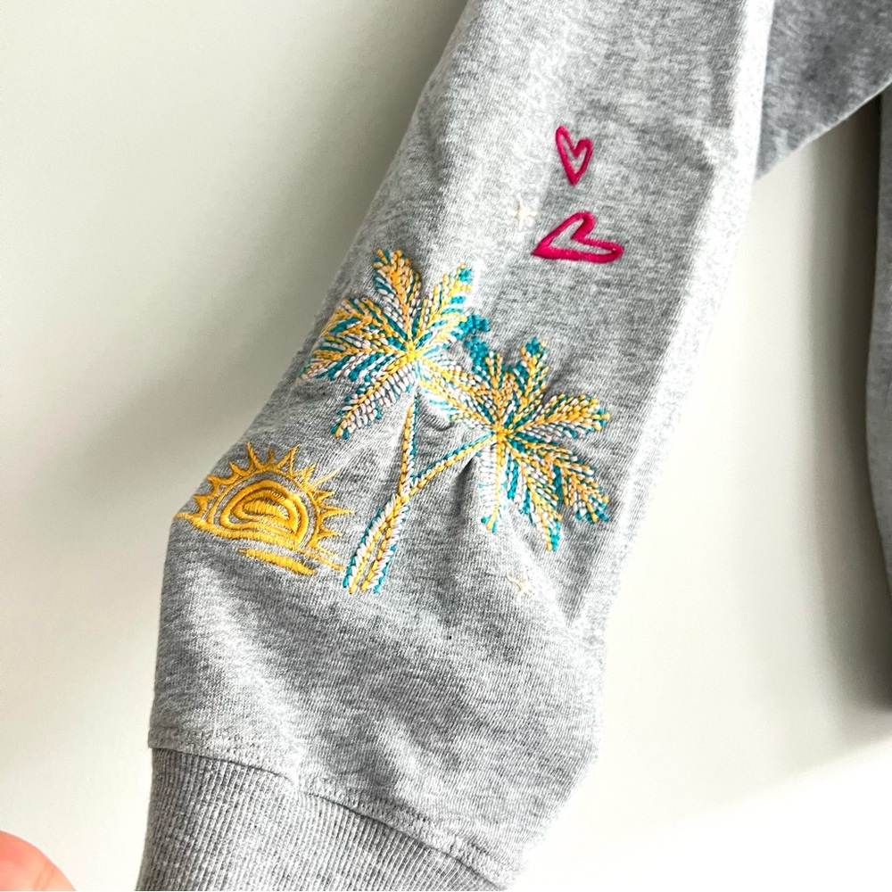 JOHNNY WAS California Raglan Gray Multicolor Embroidery Cotton Sweatshirt Sz XL - Picture 12 of 16